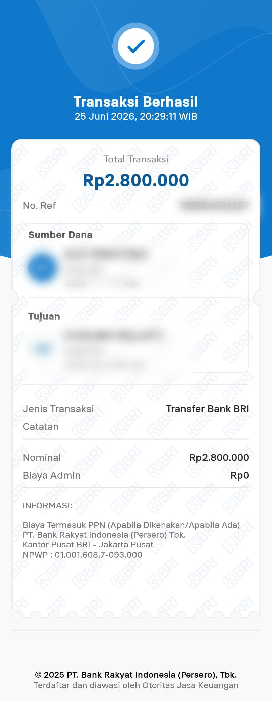 Bukti pembayaran Valda Apparel Collection